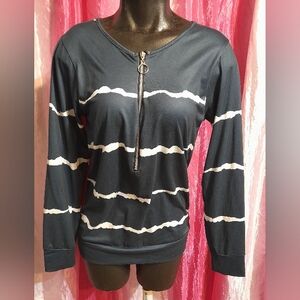 Teal Fitted Long Sleeve Semi Zip